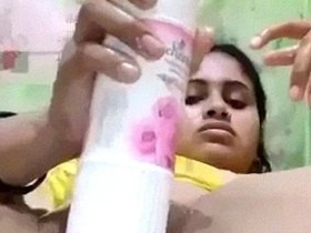 Desi's solo have fun with a bottle of