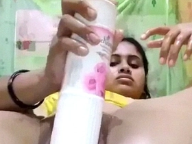 Desi's solo have fun with a bottle of